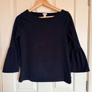 J. Crew Women’s Black 100% Cotton Flare Bell Sleeve Preppy Clasic Top Size S
